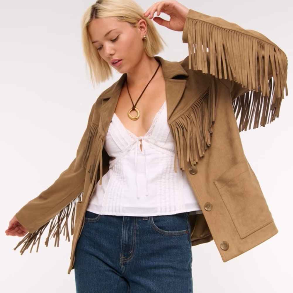 Abercrombie & Fitch Brown Leather Fringe Jacket